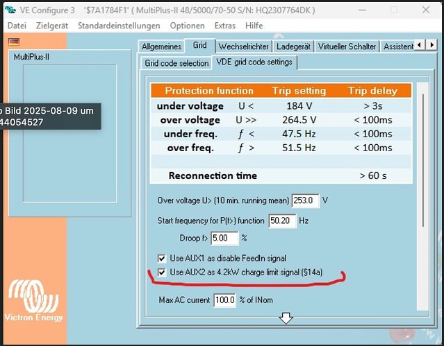 Einstellungen Grid Code