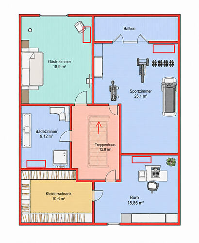 Grundriss Obergeschoss Haus mit Klimaanlagen